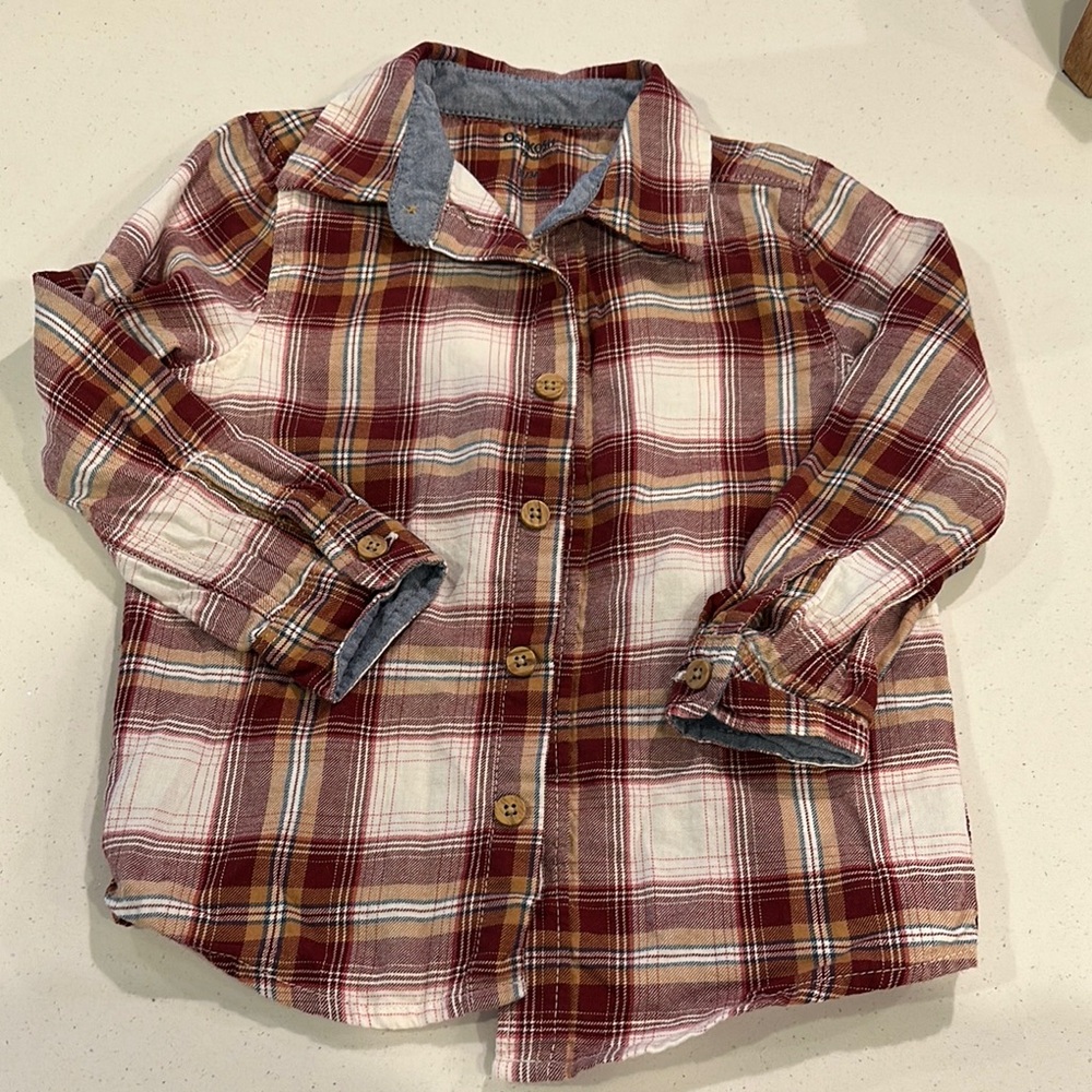 OshKosh B'gosh Maroon and White Plaid Button Down Shirt